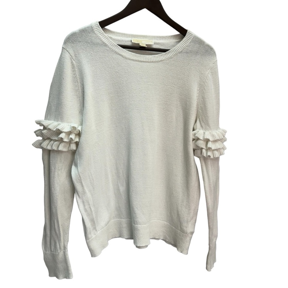 Michael Kors 100% Cotton Long Sleeve Round Neck Ruffle Sleeve Sweater Size Xl - Picture 4 of 14